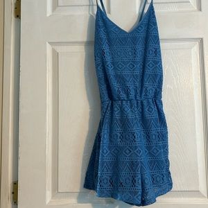 Women’s blue forever, 21 short romper with lace overlay size medium